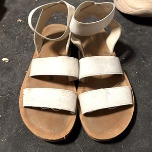 Cute gently worn sandals, size 6 1/2 white with brown bottoms